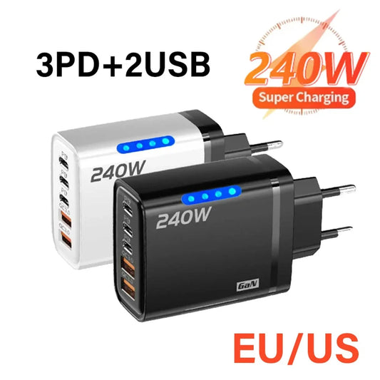 5-in-1 GaN 240W USB-C PD Desktop Fast Charger | 5 Ports GaN Desktop Charger Peaceful Pleasures Health and Wellness