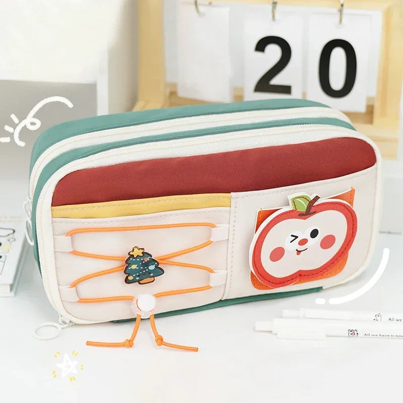 Large Capacity Cute Cat Pencil Bags Oxford Cloth Multi-layer Pencil Cases Kids School Office Supplies Stationery Storage Bag Peaceful Pleasures Health and Wellness Red Apple