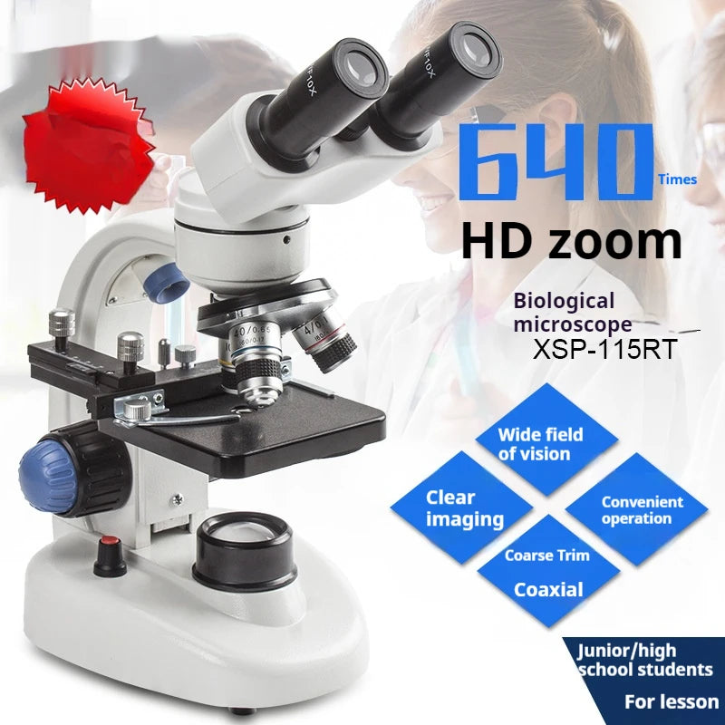 640x High Magnification High-Definition Binocular Biological Microscope for Student Experiments Peaceful Pleasures Health and Wellness