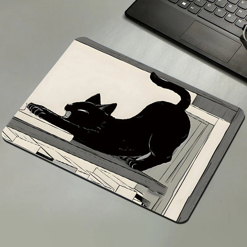 Black Cat Mousepad – Non-Slip Natural Rubber Desk Mat