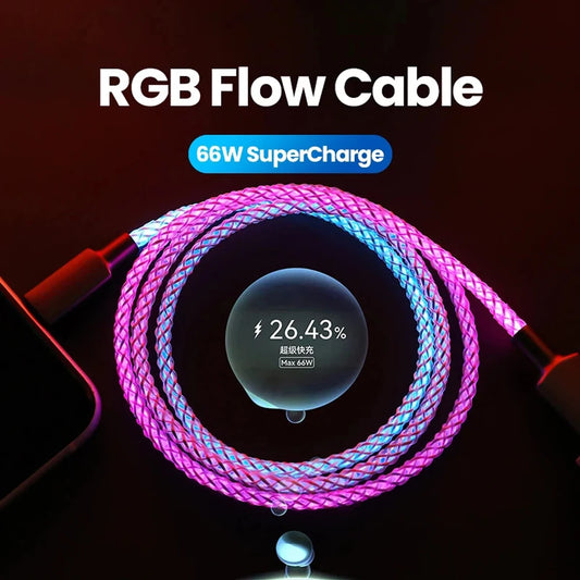 66W 6A USB-C Fast Charging Cable RGB LED Nylon Braided USB-C Charging Cable Peaceful Pleasures Health and Wellness