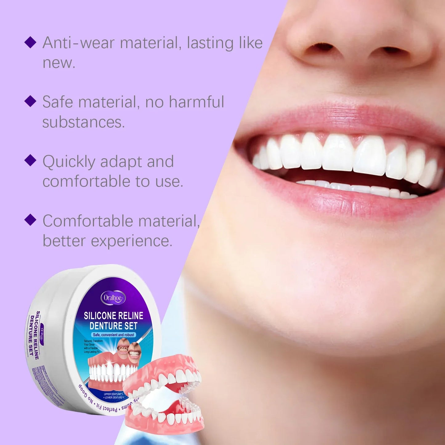Silicone Temporary Denture Kit – Adjustable False Teeth Smile