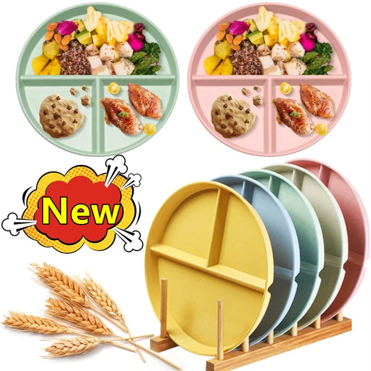 Three-Grid Eco-Friendly Wheat Straw Divided Plate Fruit Salad Food Tray Dinner Plate Compartment Plate Kitchen Dinnerware Plates Peaceful Pleasures Health and Wellness