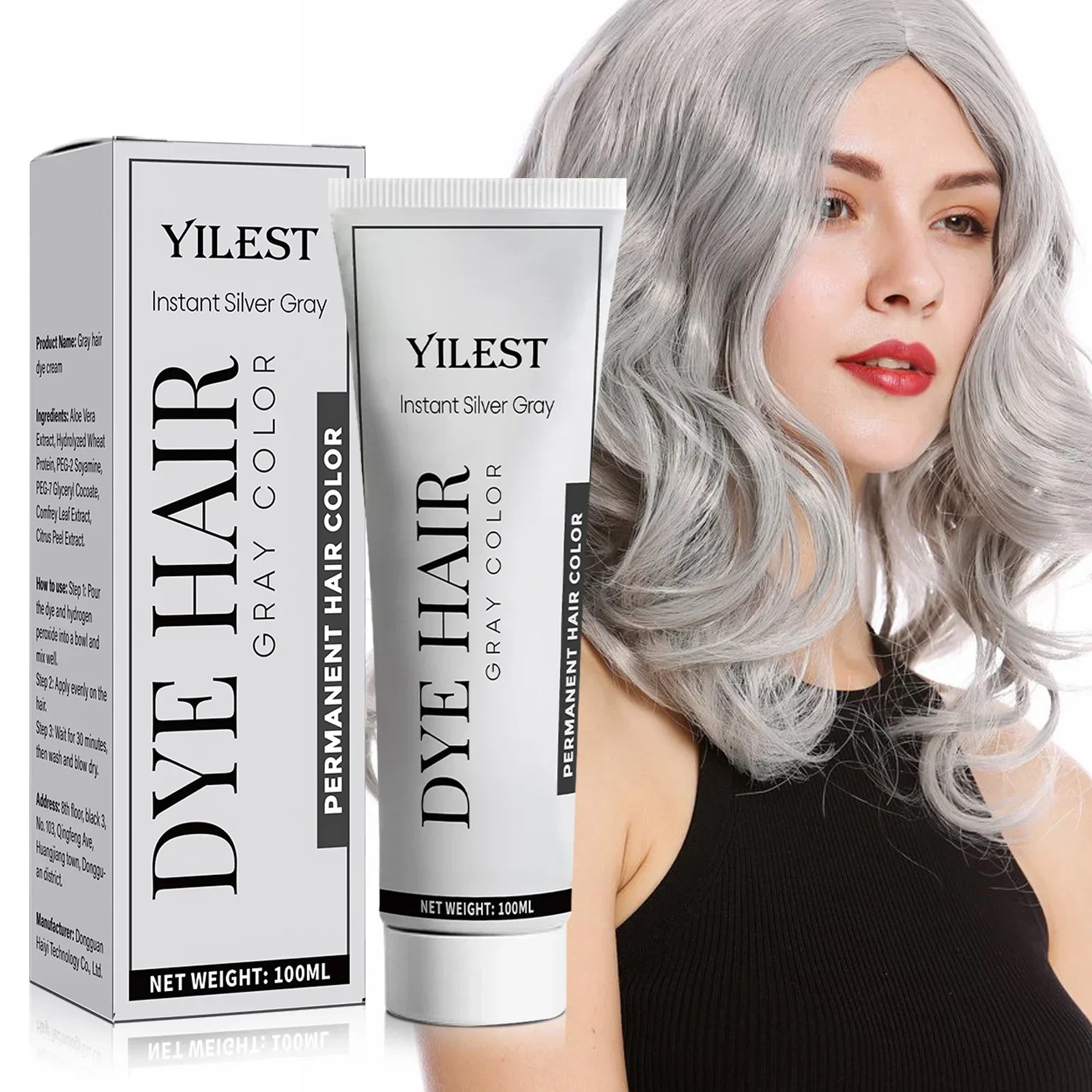 Smoky Silver Grey Hair Dye Cream 100ml - Quick Coloring, Long-Lasting & No Damage DIY Styling for Professional Look. Peaceful Pleasures Health and Wellness