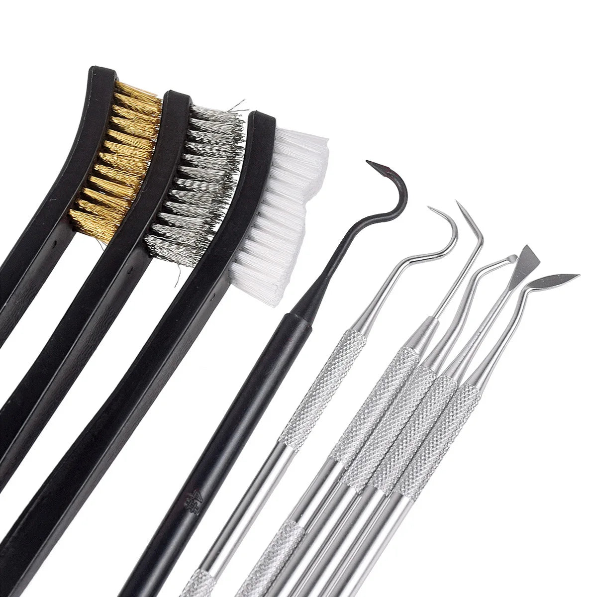Universal Gun Cleaning Brushes Picks Kit Set Brass Copper Steel Nylon Stainless Steel Ploymer Pick Set Bristle Hunting Kits Peaceful Pleasures Health and Wellness