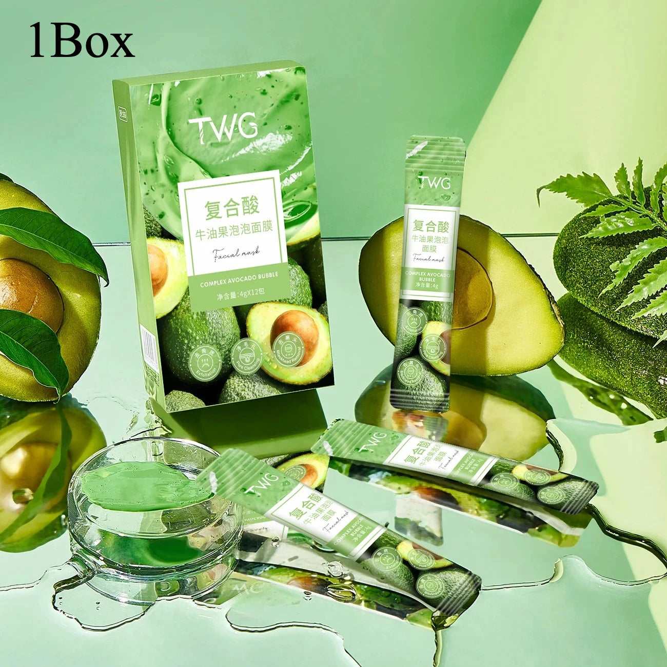 Avocado Bubble Facial Mask Set 12 Pcs – Cleanse & Moisturize Bubble Face Mask Peaceful Pleasures Health and Wellness 1box