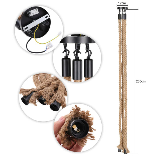 3 Heads Hemp Rope Pendant Light Ceiling Lamp Industrial Vintage Country for Restaurant Cafe Bar Home Decoration Rope Light Peaceful Pleasures Health and Wellness