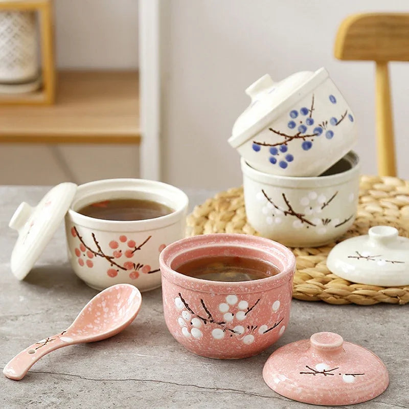 Ceramic Stewing Soup Cups Household Steamed Egg Bowls Hotel Steamed Bird's Nest Stew Underglaze Colored Mini Dessert Stew Cups Peaceful Pleasures Health and Wellness