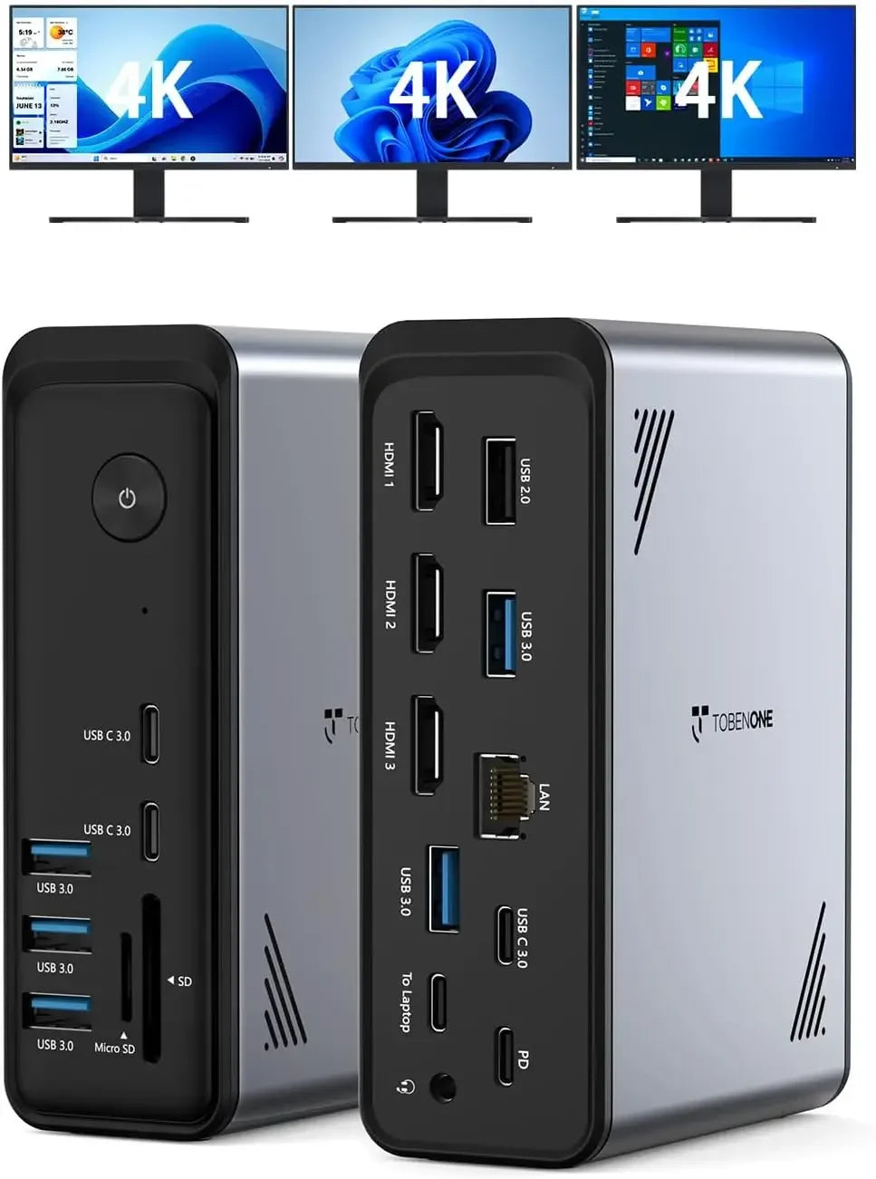18-in-1 USB C Docking Station for Laptops, Triple 4K Display with 9 USB Ports, Gigabit Ethernet & PD3.0 Peaceful Pleasures Health and Wellness United States