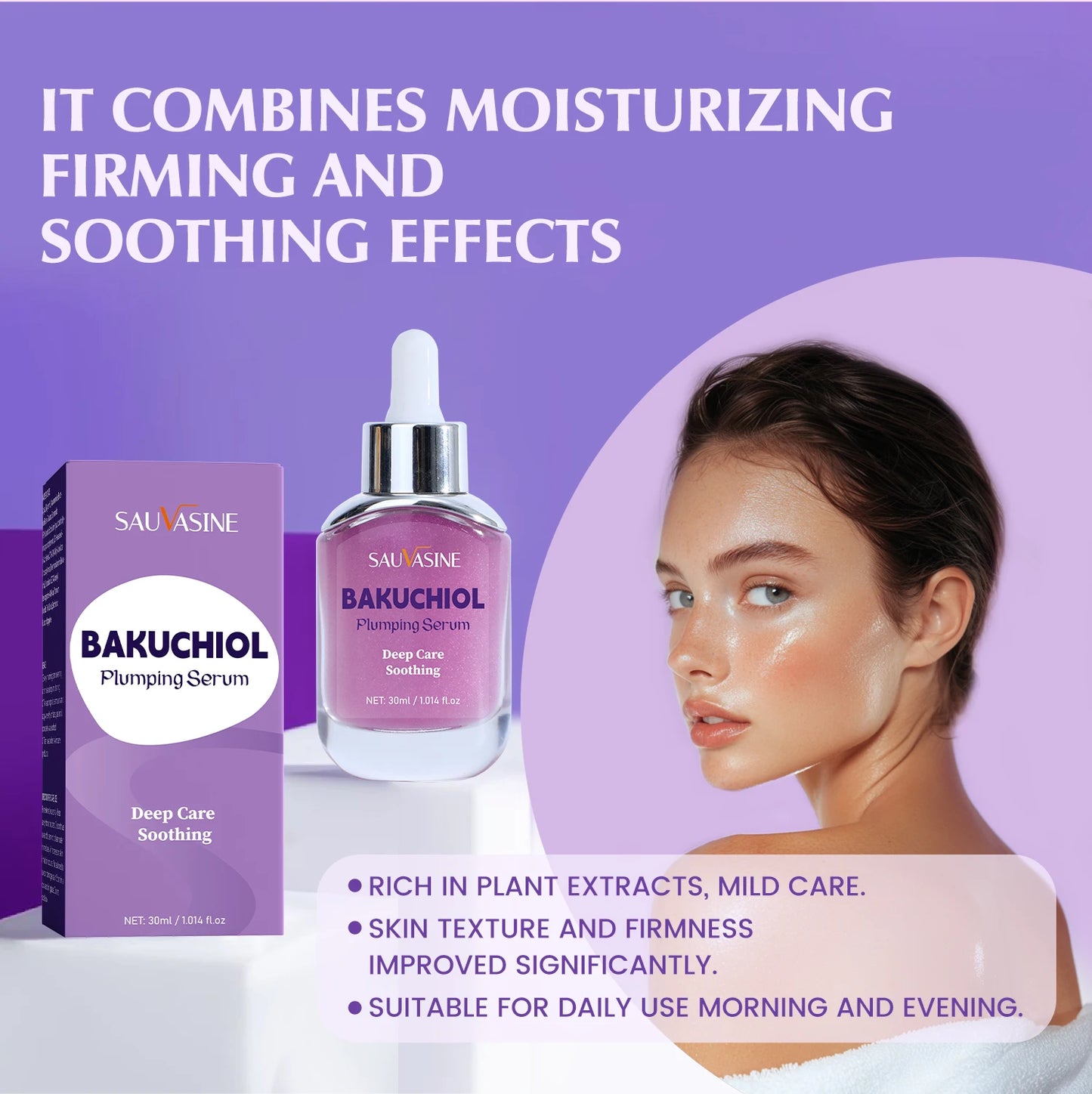 30ml Bakuchiol Plumping Serum Skin Moisturizing & Soothing Essence for Women Smoothing Fine Lines Enhances Firmness & Elasticity Peaceful Pleasures Health and Wellness