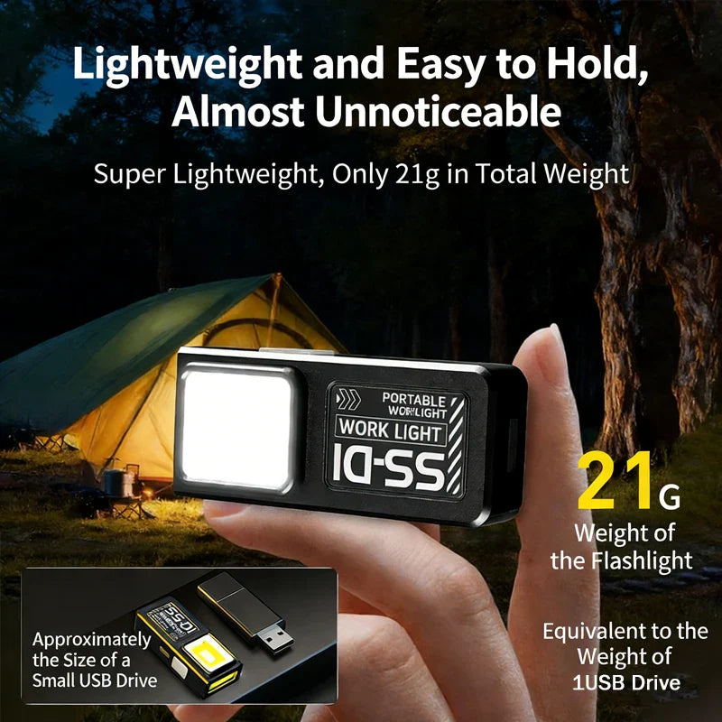Mini COB LED Flashlight USB-C Rechargeable Magnetic Clip EDC