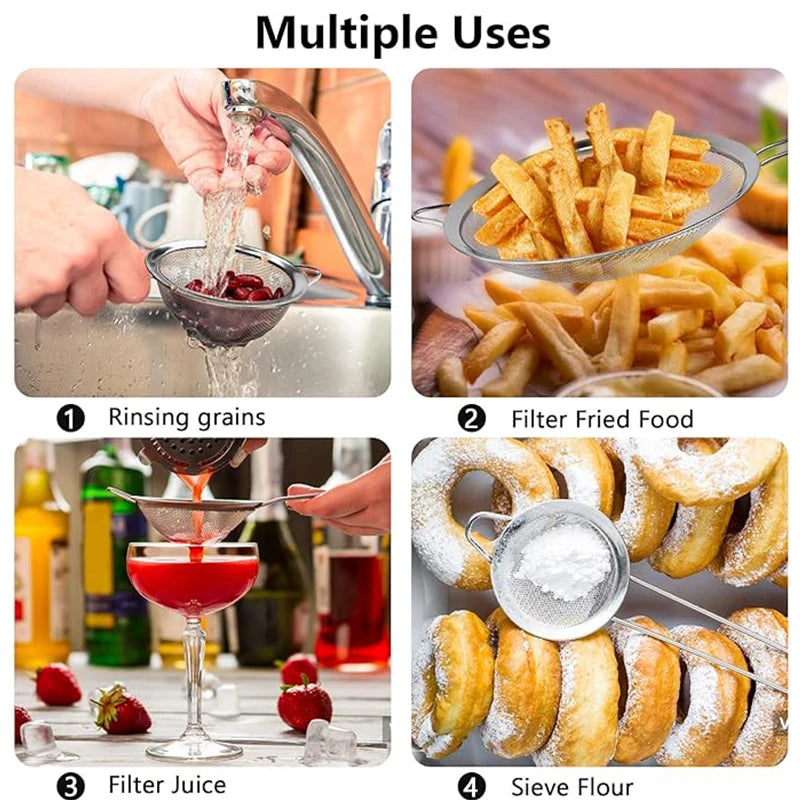 3-Piece Stainless Steel Fine Mesh Strainer Set with Handle Mesh Strainer Set Peaceful Pleasures Health and Wellness