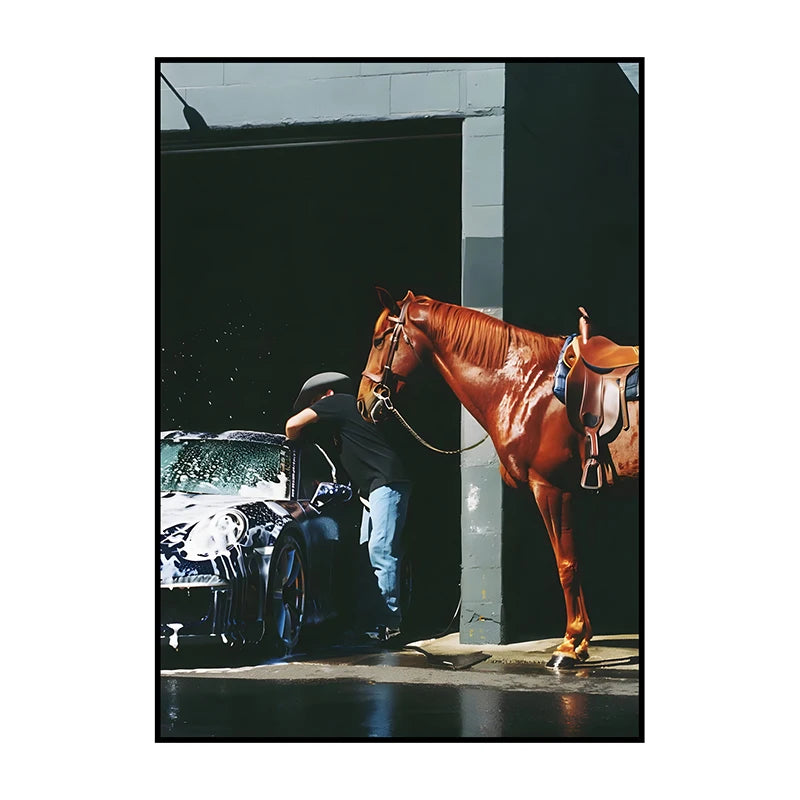 Abstract Cowboy Horseback Canvas Wall Art | Modern Home Decor