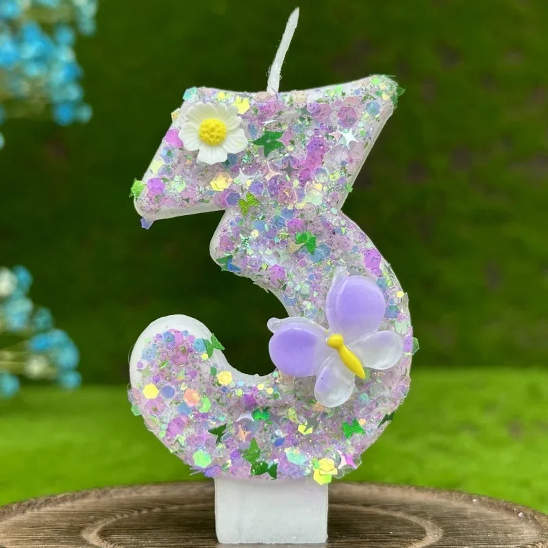 Number Cake Candle Butterflies Flowers Birthday Candle 1 2 3 4 5 6 7 8 9 3D Number Candle Cake Topper Birthday Party Cake Decor Peaceful Pleasures Health and Wellness 3