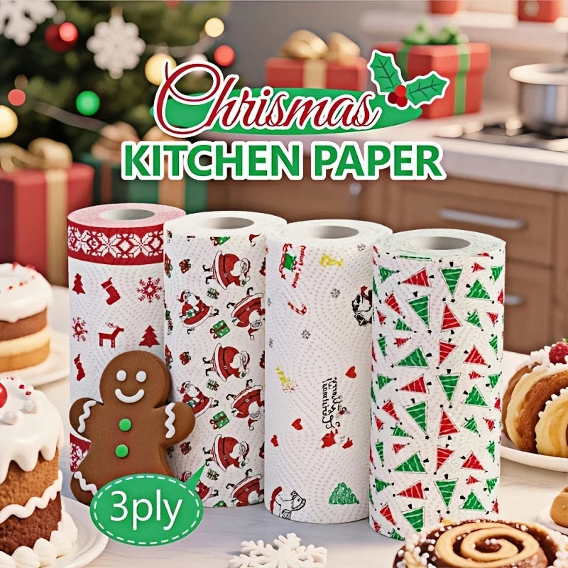 1 Roll Christmas Kitchen Paper Thickened Three-layer Disposable