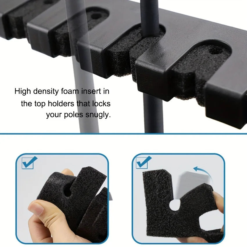 Easy-Install ABS Fishing Rod Wall Rack High-Density Foam Grip Storage for Garage Sports Equipment Rod Holders for Fishing Rods Peaceful Pleasures Health and Wellness