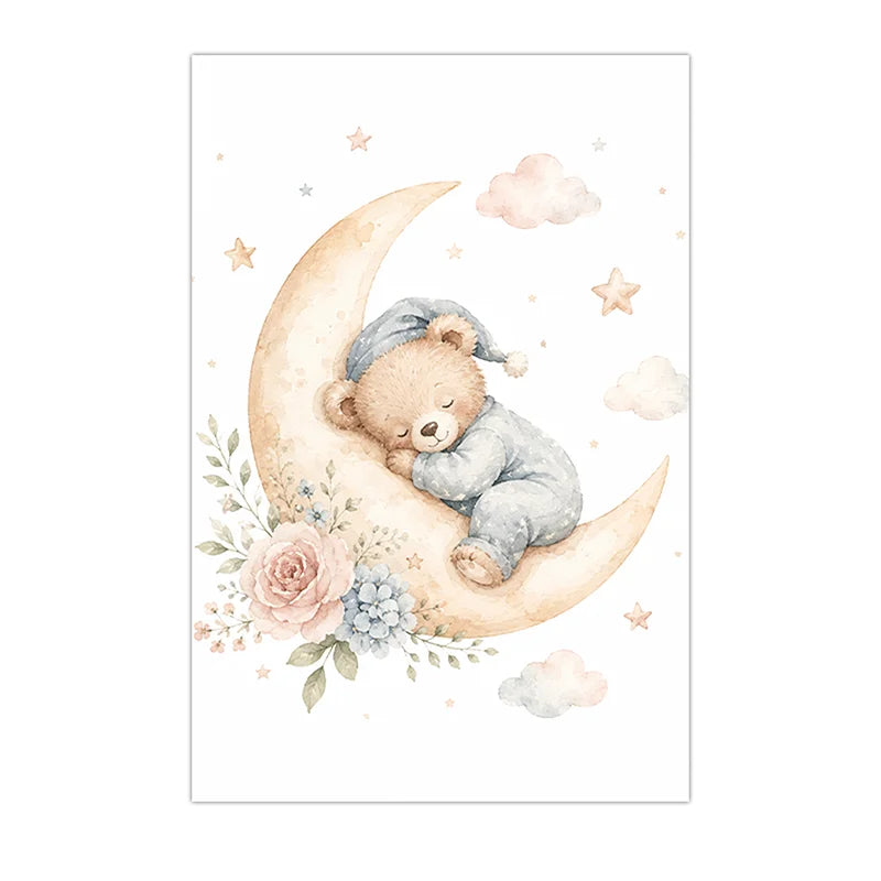 Nursery Animal Wall Art Cute Safari Canvas Painting Floral Poster Print Kids Bedroom Wall Decor Peaceful Pleasures Health and Wellness