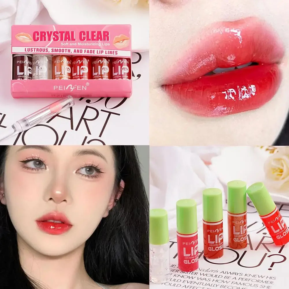 6PCS Moisturizing Lip Gloss Transparent Lip Oil Hydrating Lip Glaze Lip Plumper Hydrating Make Up Liquid Lipstick Set Cosmetics Peaceful Pleasures Health and Wellness