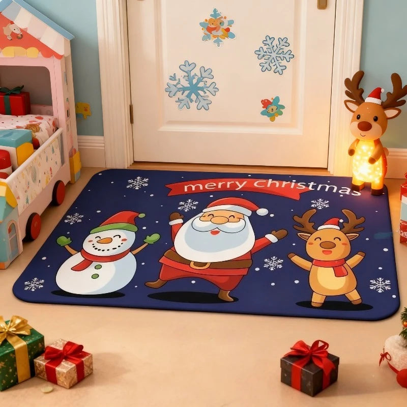 Christmas Crystal Velvet Non-Slip Door Mat | Holiday Welcome Mat