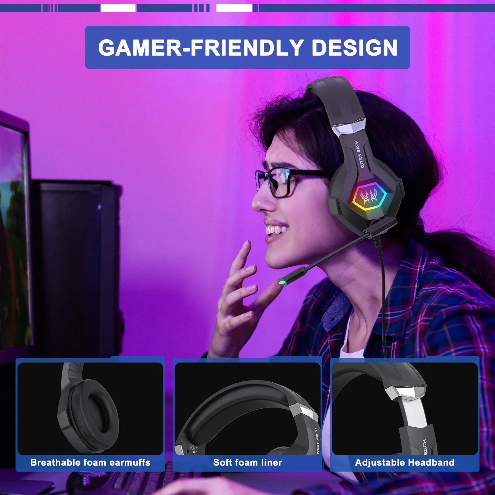 Gaming E-sports Headset with Adjustable Noise-Canceling Mic & Ergonomic Over-Ear Headband Compatible with Laptop Computer PC Peaceful Pleasures Health and Wellness
