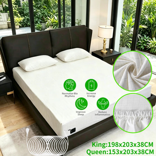 Grounding Fitted Sheets 10% Silver Fiber Bed Sheet Conductive Bedsheet Anti-ESD Release Pressure Improve Sleep Keep Health ﻿ Peaceful Pleasures Health and Wellness