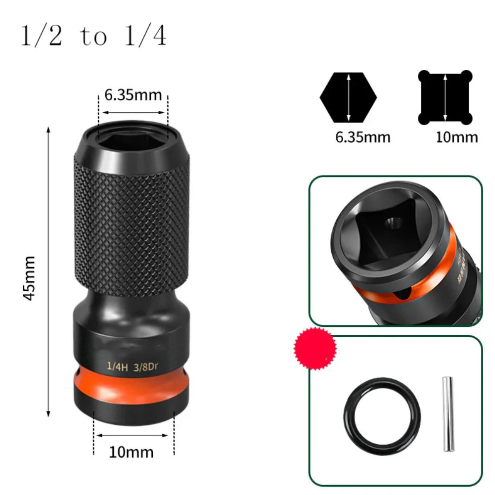 Impact Wrench Adapter 1/2 3/8 1/4" to 6.35mm Hex Socket