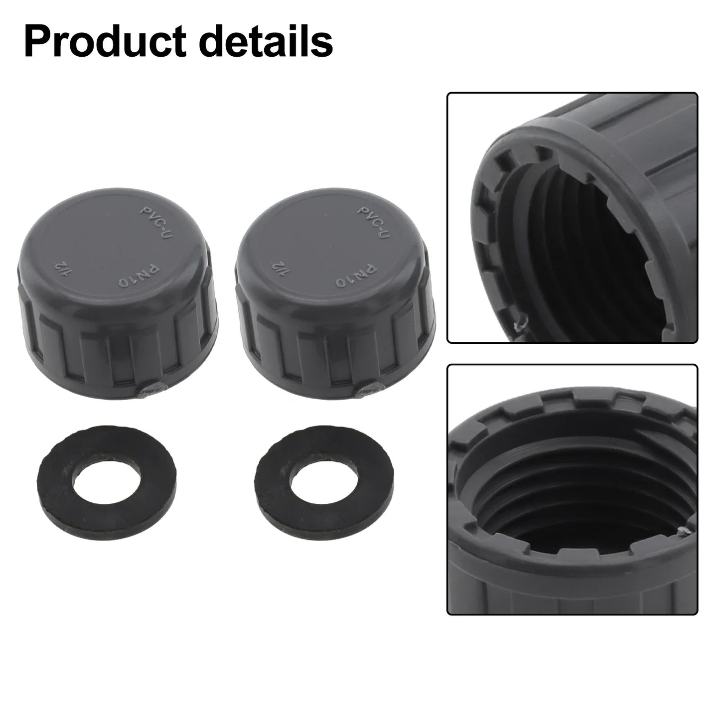 2-Pack PVC Female Thread End Cap 20/25/32mm + Rubber Seals