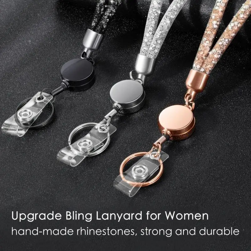 Rhinestone Lanyard Retractable Keychain Bling Crystal ID Badge Holder Key Chain Neck Lanyard for Women Men Work ID Card Peaceful Pleasures Health and Wellness