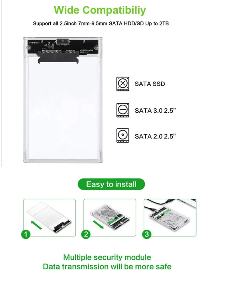 New USB C Type C 3.0/2.0 HDD Enclosure 2.5 inch SATA SSD Hard Drive Case Support 6TB transparent Mobile External HDD Peaceful Pleasures Health and Wellness