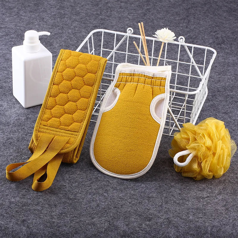 3-Piece Bath Exfoliating Set – Loofah, Glove & Back Scrubber