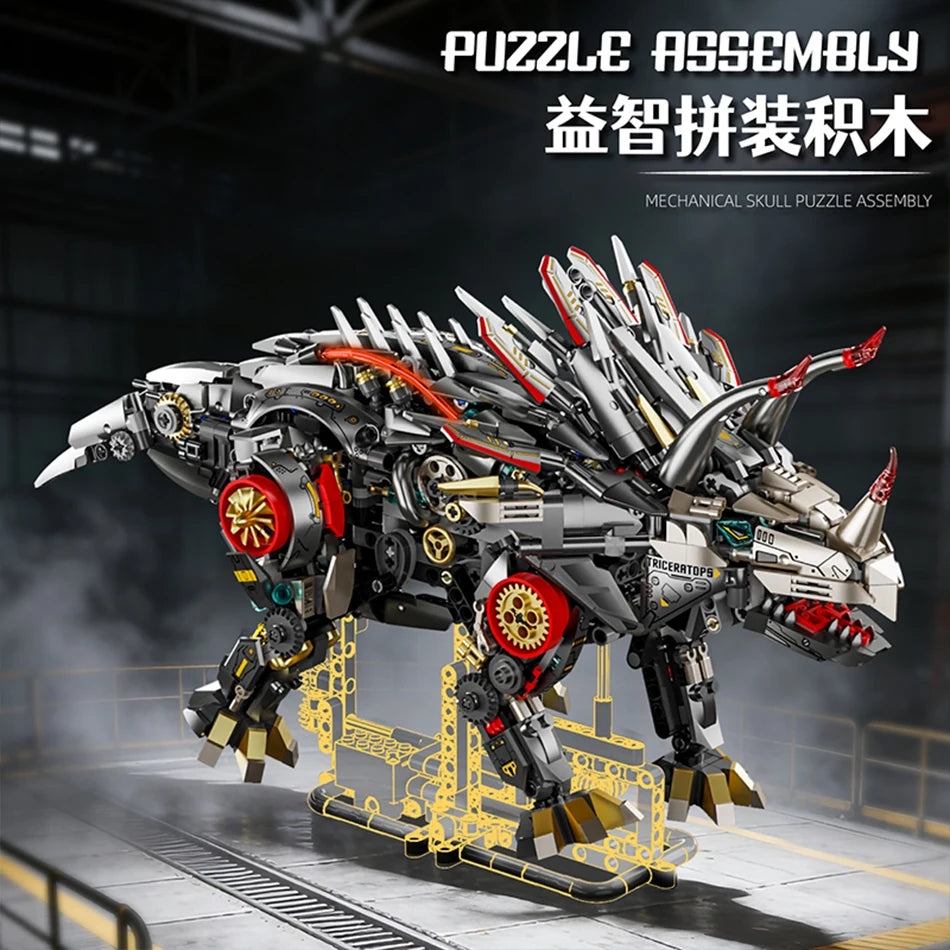 Motorized Mechanical Triceratops Model Building Blocks LED Jurassic