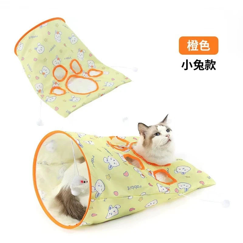 Foldable Cat Tunnel Toy – Crinkle Paper, Plush Balls & Mouse