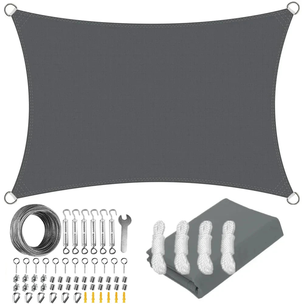 Waterproof Large Sun Shade Sail With 72pcs Hanging Hardware Kit for Outdoor Garden Patio Canopy Install Awning Sun Shelter Tent Peaceful Pleasures Health and Wellness Deep Grey 4Mx5M