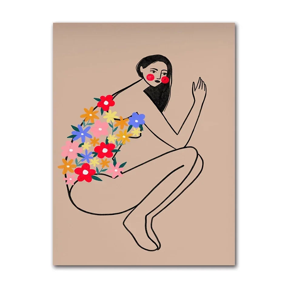 1Pc Frameless Whimsical Colourful Art Vibrant Woman Portrait Minimalist Wall Art Canvas Painting Posters for Living Room Mode Peaceful Pleasures Health and Wellness 5 40x50cm Unframed