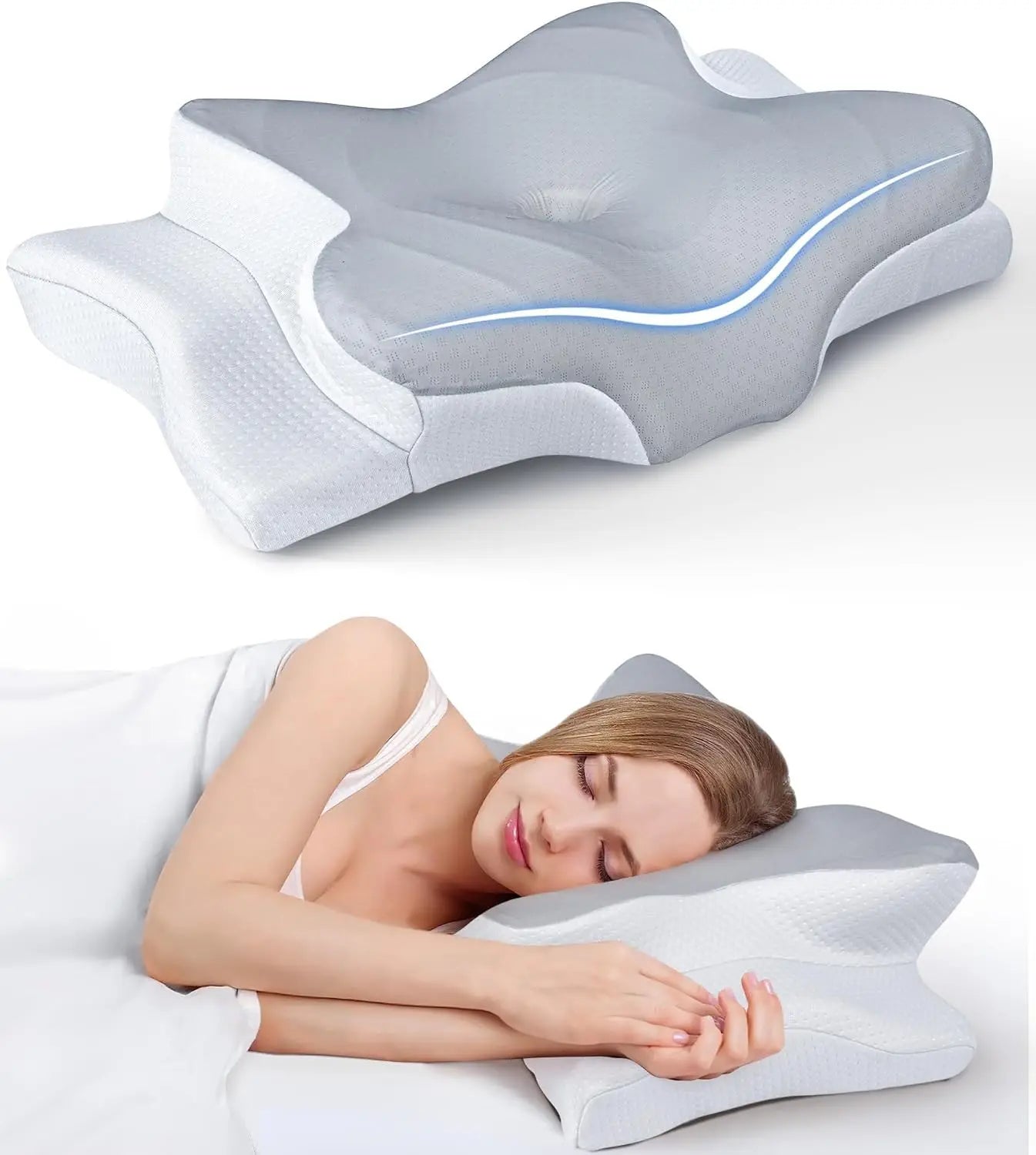 Ultra Pain Relief Cooling Pillow for Neck Support Adjustable Cervical Pillow Cozy Sleeping Ergonomic Contour Memory Foam Pillows Peaceful Pleasures Health and Wellness Style A