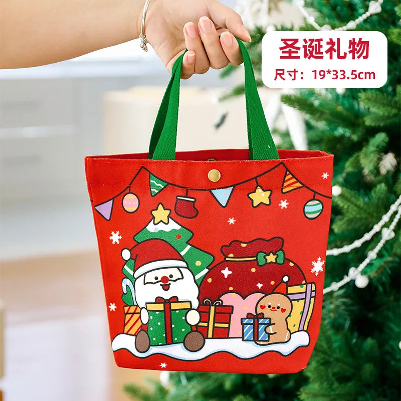 Christmas Canvas Tote Bag | Santa & Elk Festive Gift Bag