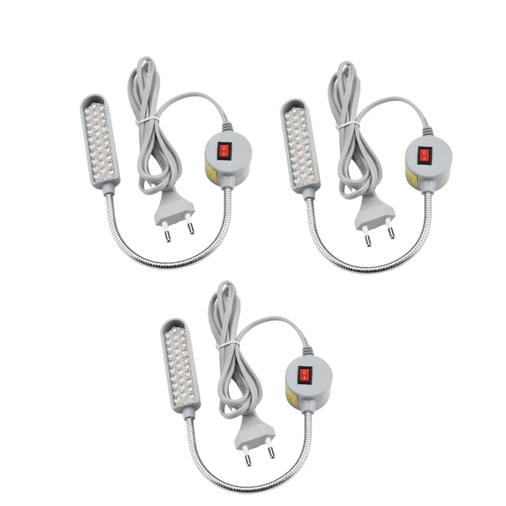 3-Pack LED Sewing Machine Lights – 360° Gooseneck, 110V/220V