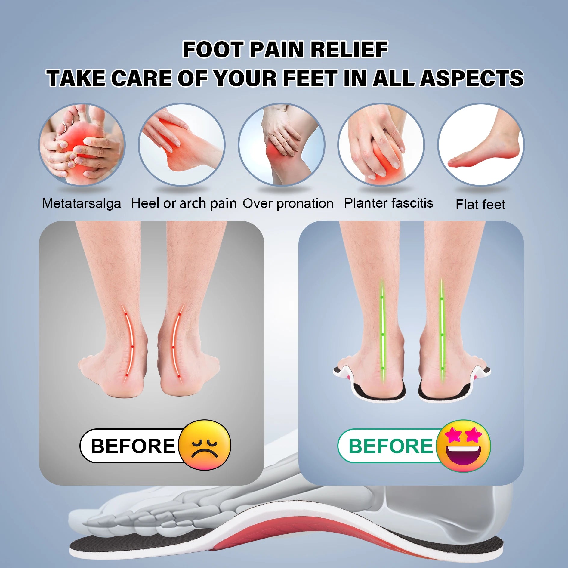 Orthotic Insoles for Men Women Heavy Duty Arch Support Flatfoot Orthopedic Insoles Damping Cushion Plantar Fasciitis Pain Relief Peaceful Pleasures Health and Wellness
