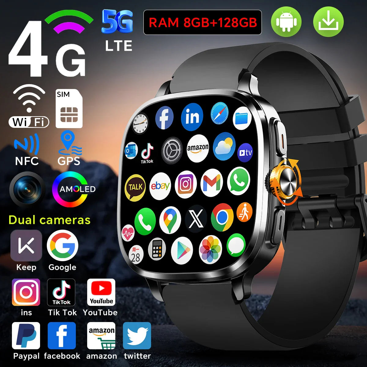 Zestbolt S99 Android 13 Smartwatch 4G LTE SIM GPS AMOLED