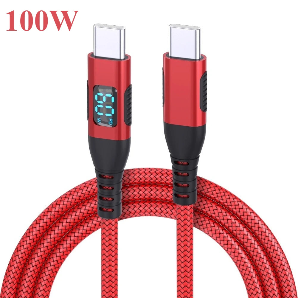 100W USB-C Fast Charging Cable with LED Display | 1M 2M 3M Peaceful Pleasures Health and Wellness Red 100W 2m