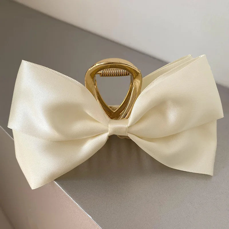 Black Satin Bow Clip WOMEN'S Summer Headwear Simple Temperament Hair