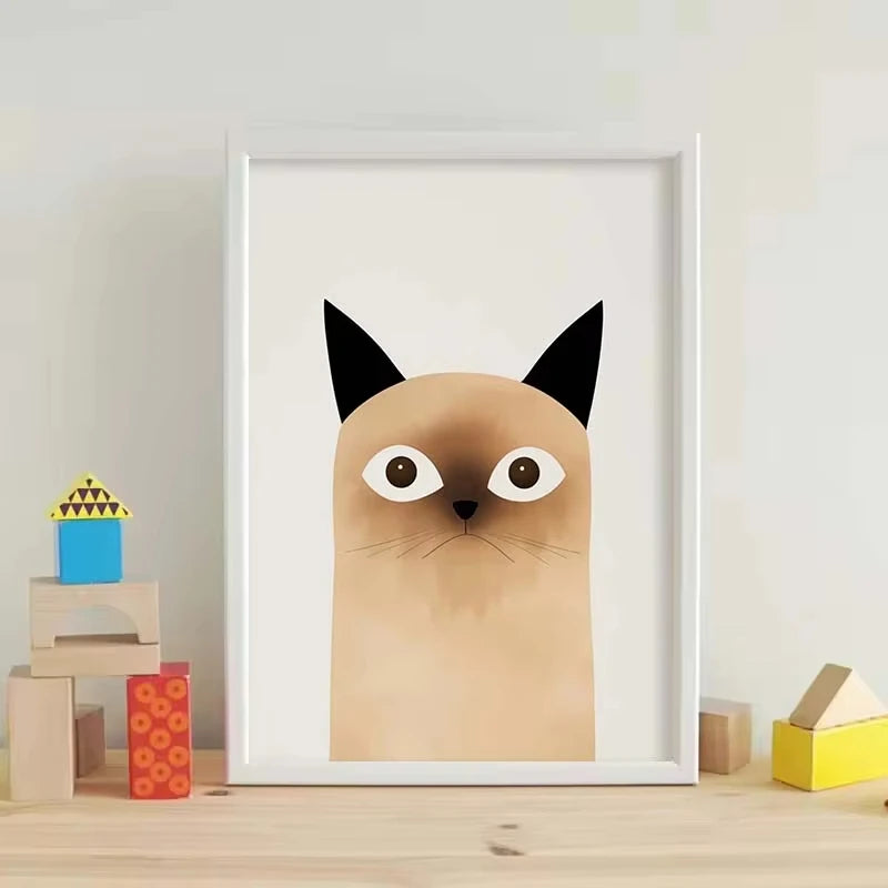 Minimalist Cute Cat Art Poster Modern Cartoon Animal Canvas Painting Printing Home Bedroom Living Room Kids Room Decoration Peaceful Pleasures Health and Wellness