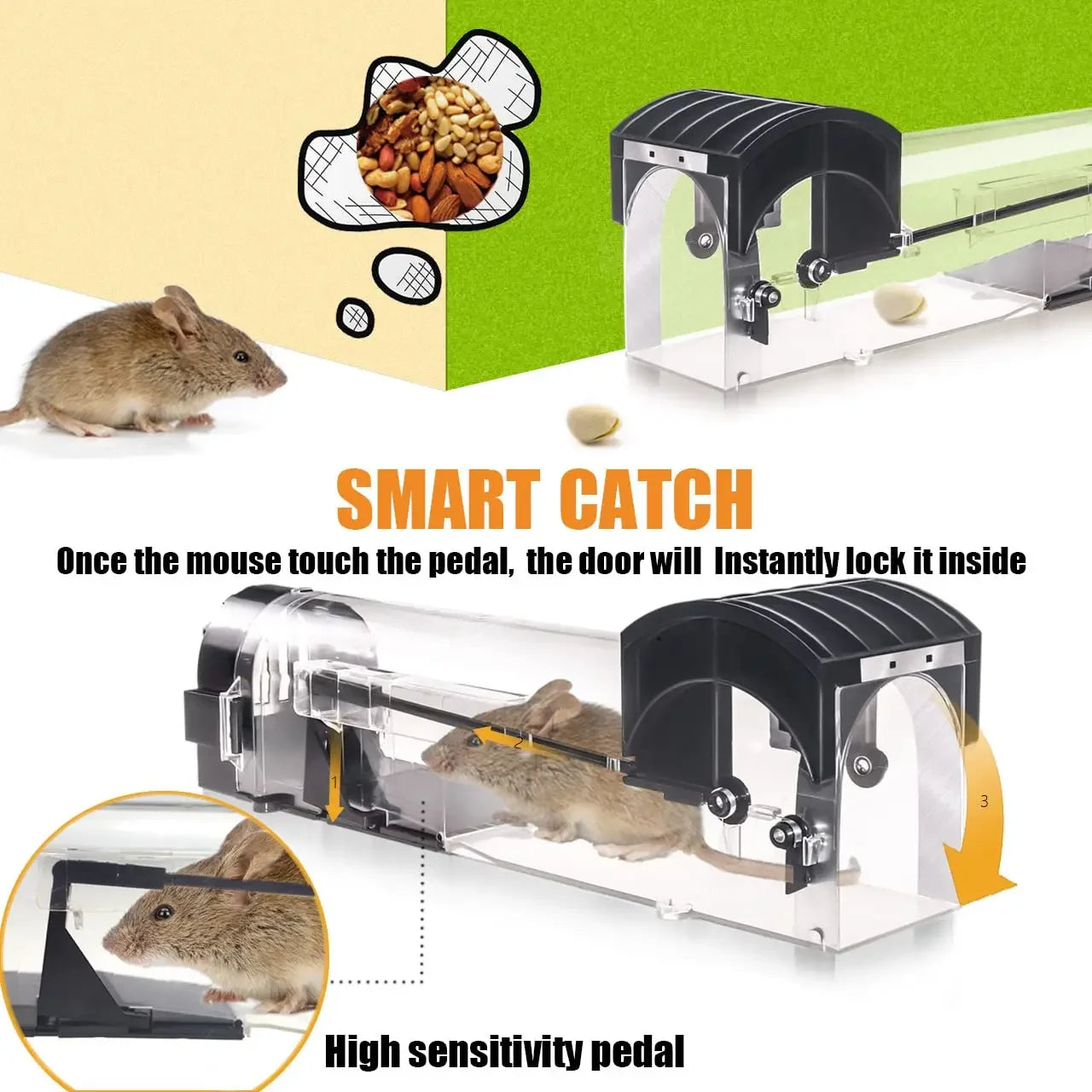 Safe Firm Humane Reusable Plastic Rodents Trap Household Mouse Catcher Smart Self-locking Mousetrap for Indoor Outdoor Garden Peaceful Pleasures Health and Wellness