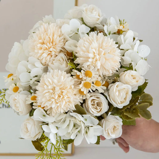 Artificial Chamomile Hydrangea Silk Bouquet | Wedding & Home Décor Artificial Flower Bouquet Peaceful Pleasures Health and Wellness