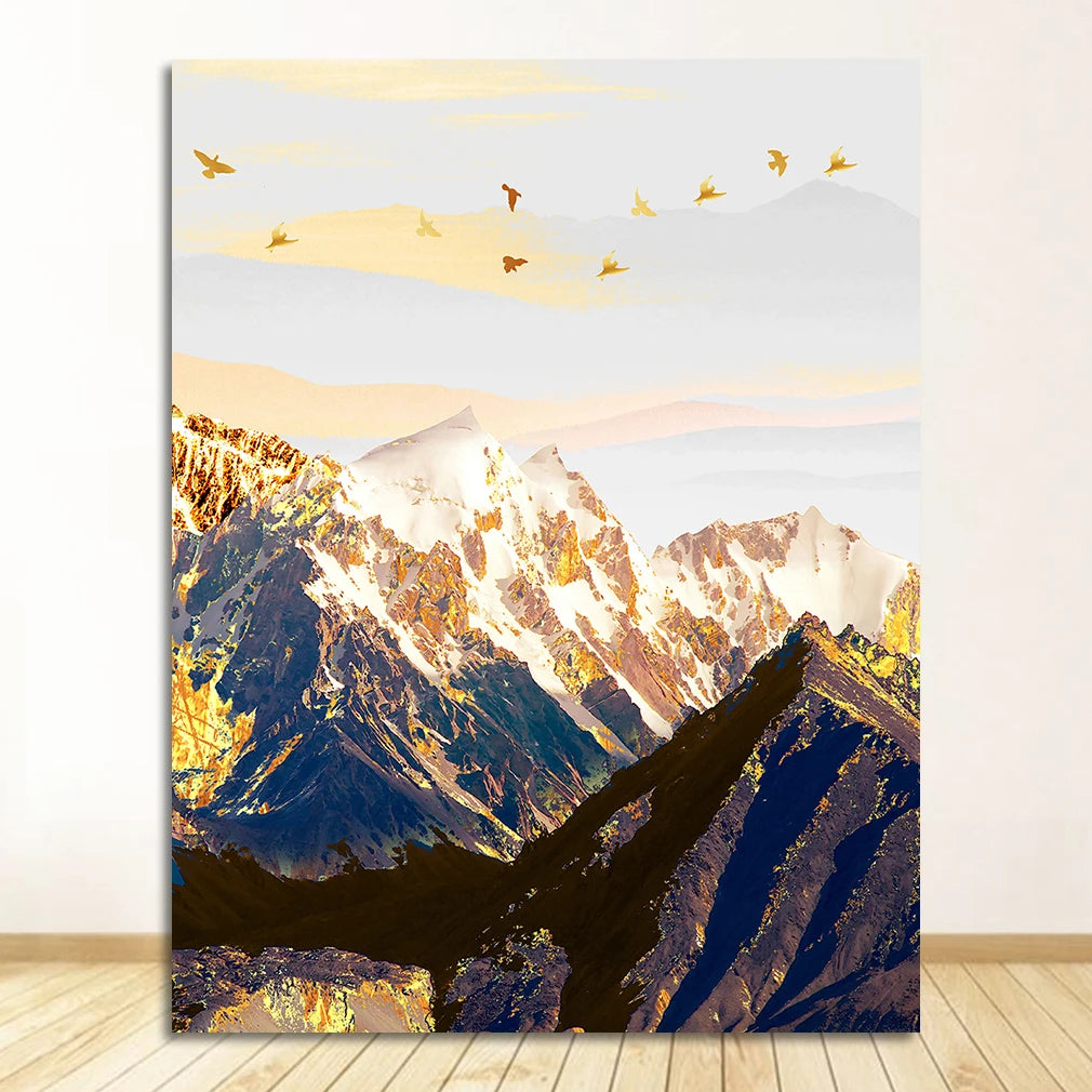 Landscape Map Canvas Painting Art Print Poster Picture Wall Nordic Decorative Home Decor Golden Abstract Snow Mountain Peaceful Pleasures Health and Wellness 1456-03 30x40cm Unframed
