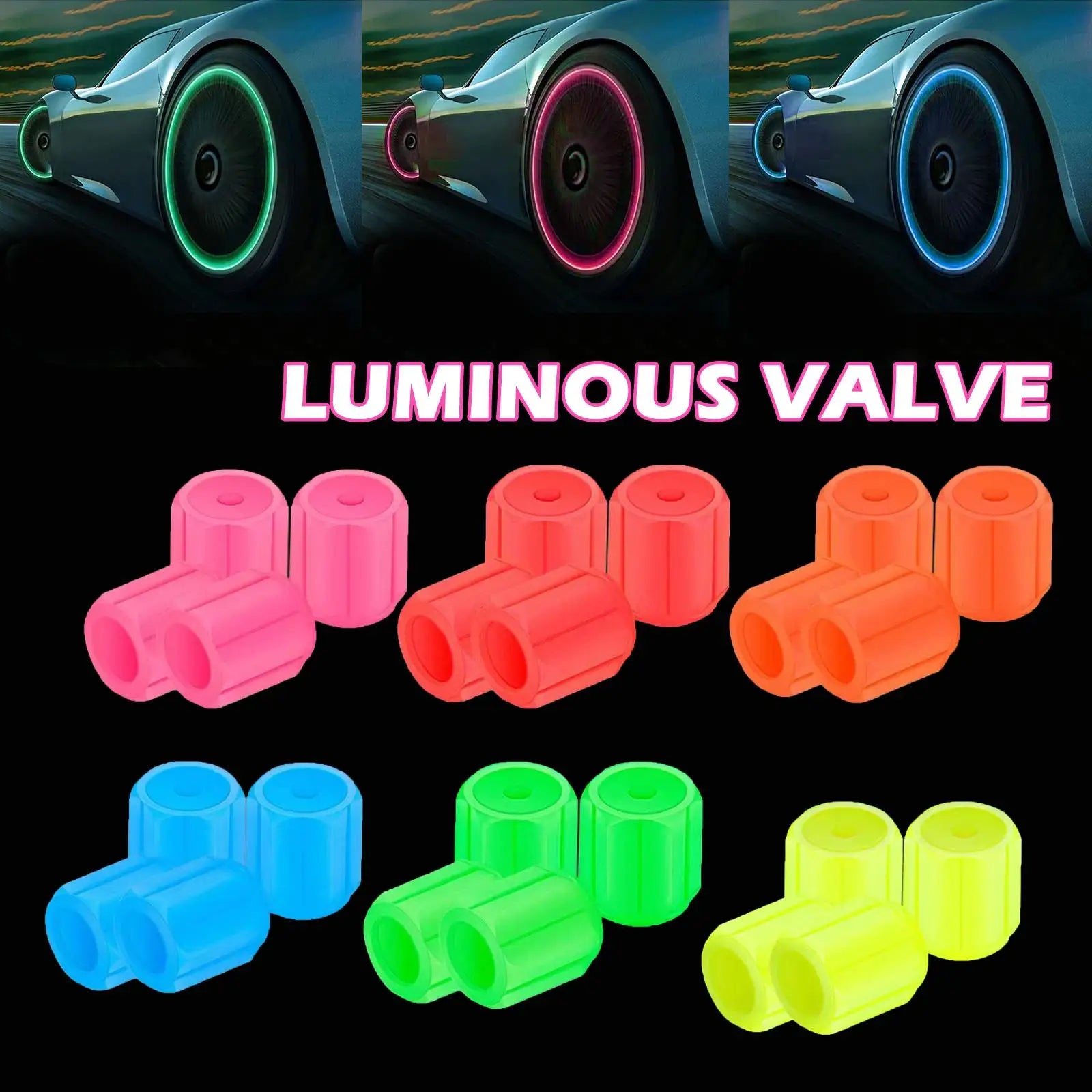 4Pcs 16*12mm Luminous Car Valve Caps Mini Non-slip Air Rim Cover Glow In Dark Accessories Universal Tyre Valve Stem Decor Peaceful Pleasures Health and Wellness