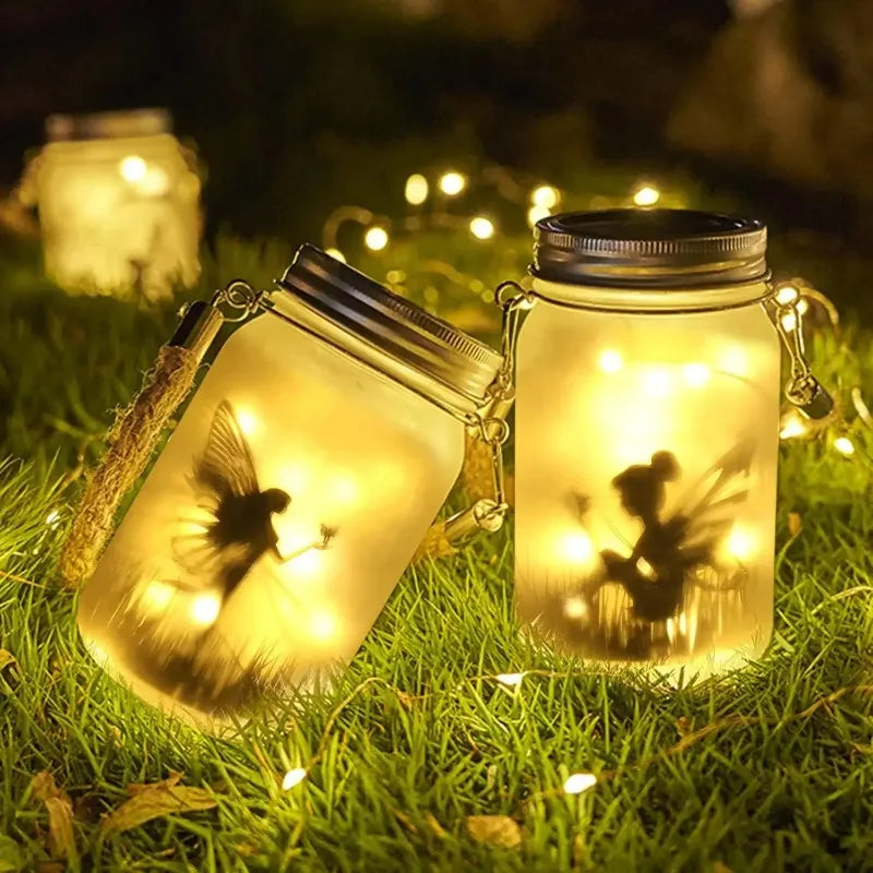 Solar LED Frosted Glass Mason Jar Fairy Light | Garden Decor