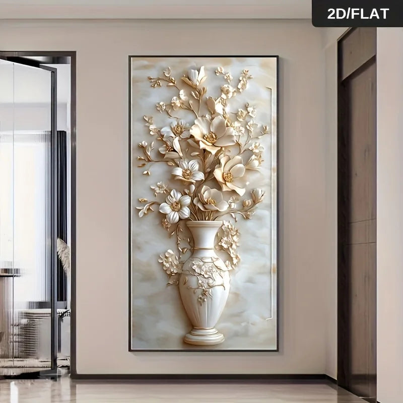 Frameless Modern Abstract Golden Vase Floral Wall Art Canvas Painting Large Home Decor High-Quality Print Art Canvas Wall Decor Peaceful Pleasures Health and Wellness ZLH7177 70x140cm No Frame