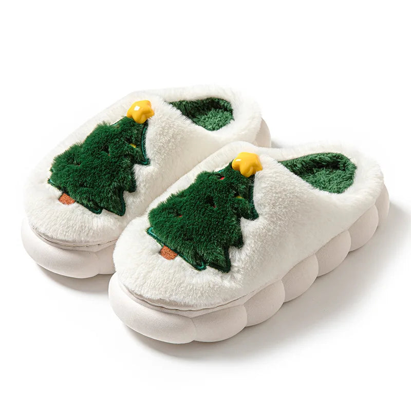 Christmas Tree Fluffy Slippers – Women's Cozy Indoor House Shoes