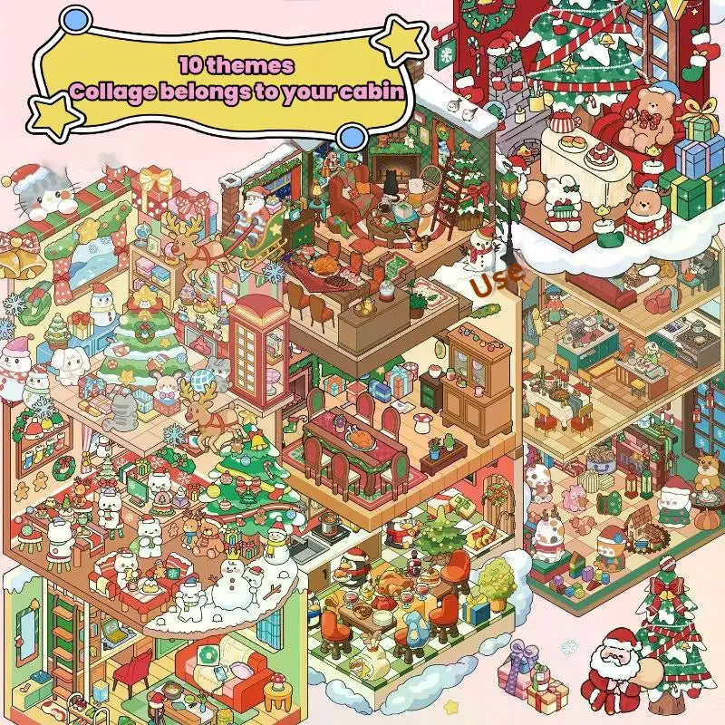 10-Pc Christmas Miniature Diorama Stickers – DIY Scrapbook Set